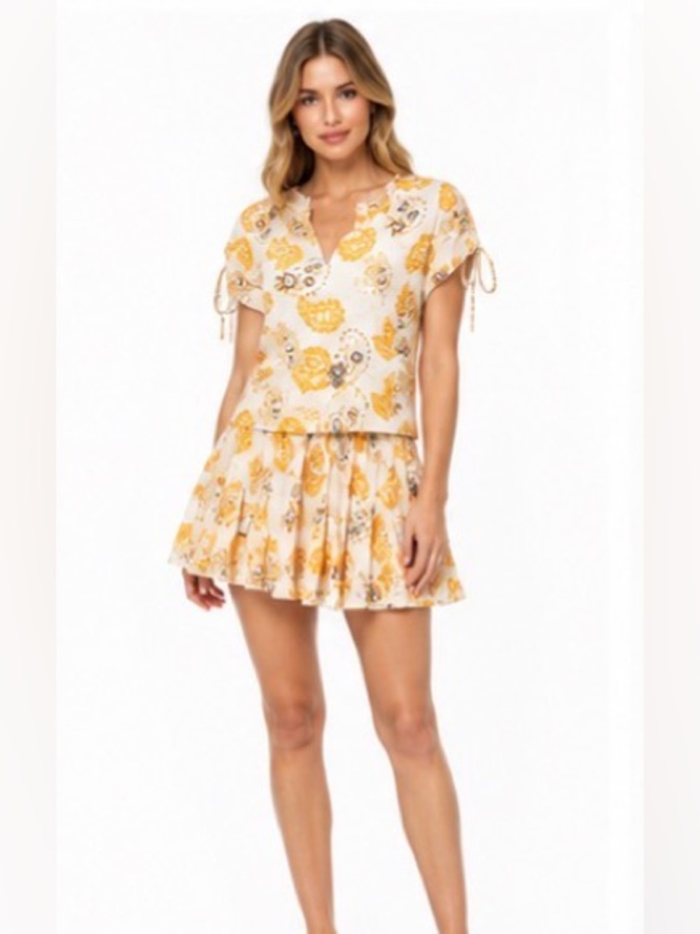 NWT | Bishop & Young | Luna Blouse & Splendor Skirt Set | Orange/Ivory | Small